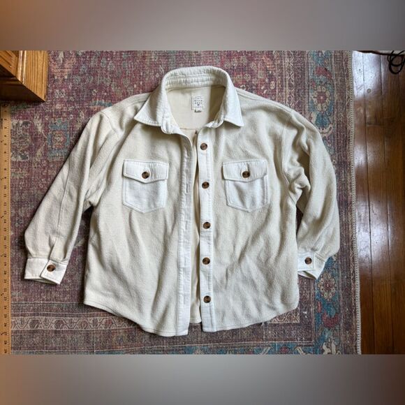Women’s Medium Billabong Anytime Oversized Cream Button-Up Shacket Jacket - Picture 1 of 10